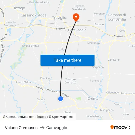 Vaiano Cremasco to Caravaggio map