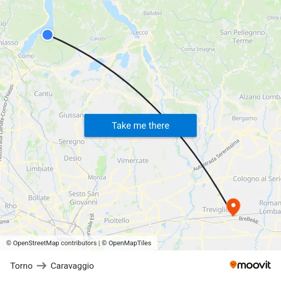 Torno to Caravaggio map