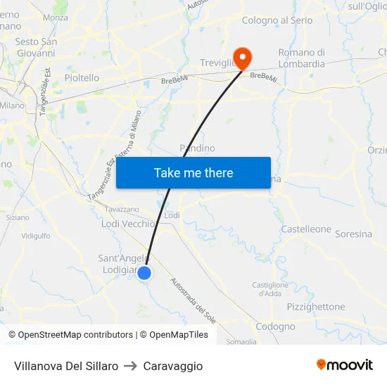 Villanova Del Sillaro to Caravaggio map