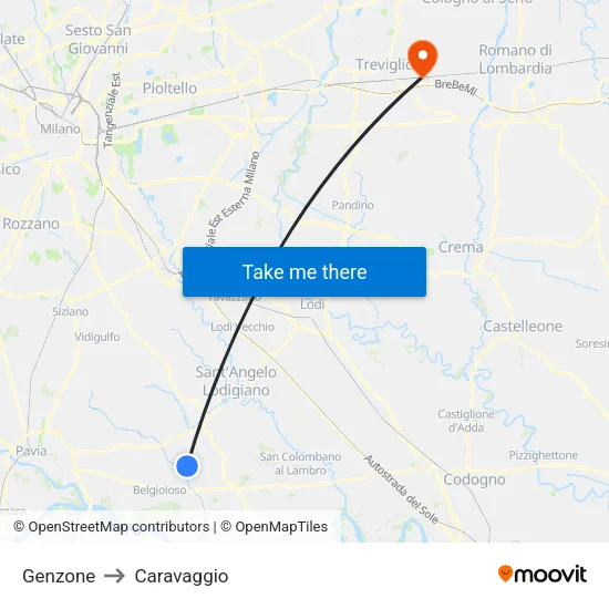 Genzone to Caravaggio map