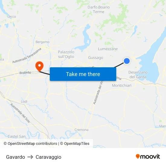 Gavardo to Caravaggio map