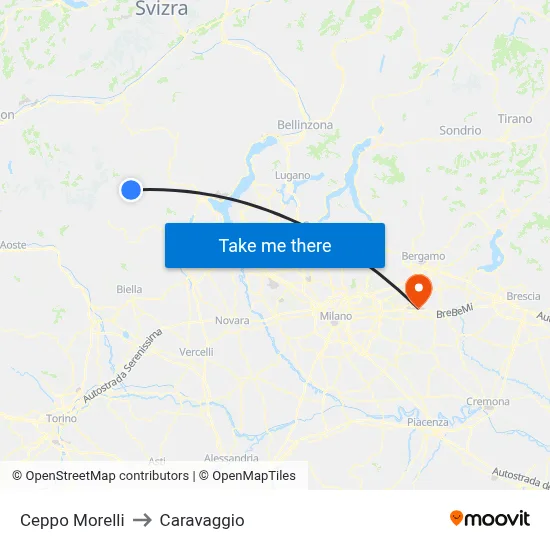 Ceppo Morelli to Caravaggio map
