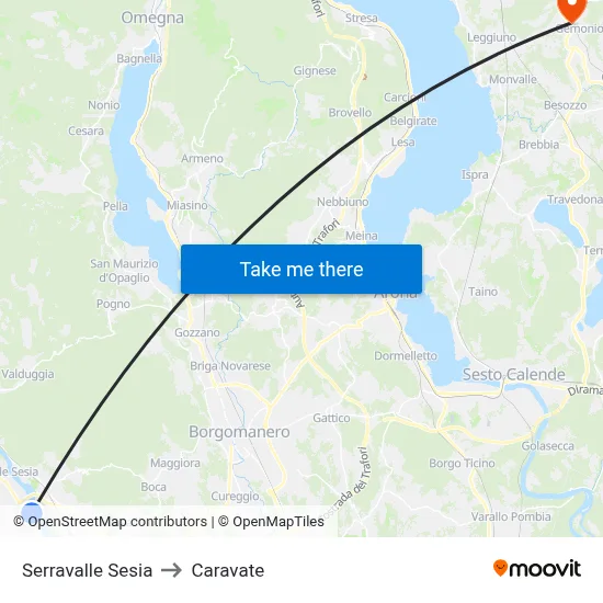 Serravalle Sesia to Caravate map