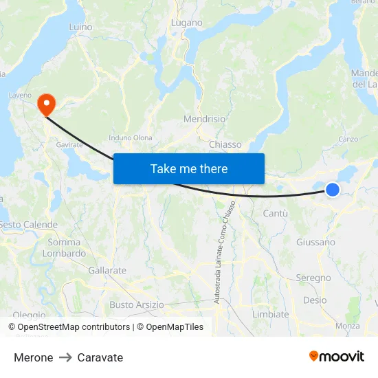 Merone to Caravate map