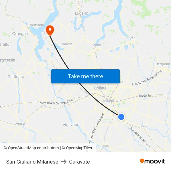 San Giuliano Milanese to Caravate map
