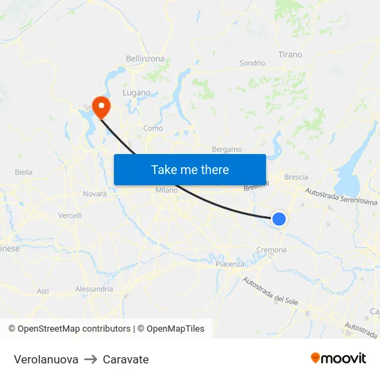 Verolanuova to Caravate map