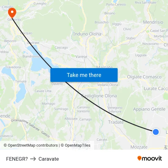 Fenegro to Caravate map