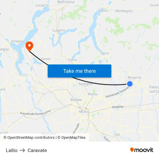 Lallio to Caravate map