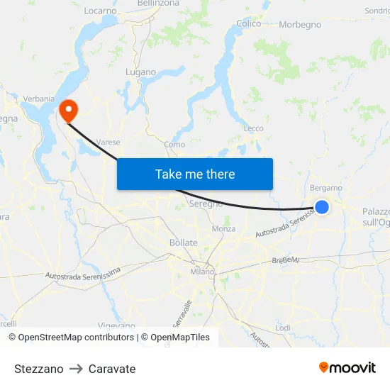 Stezzano to Caravate map