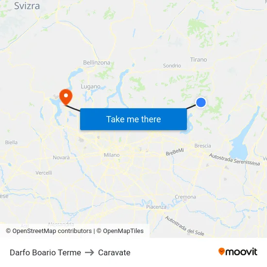 Darfo Boario Terme to Caravate map