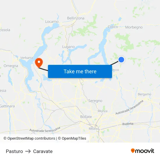 Pasturo to Caravate map