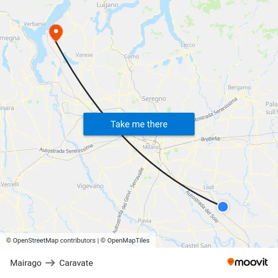 Mairago to Caravate map