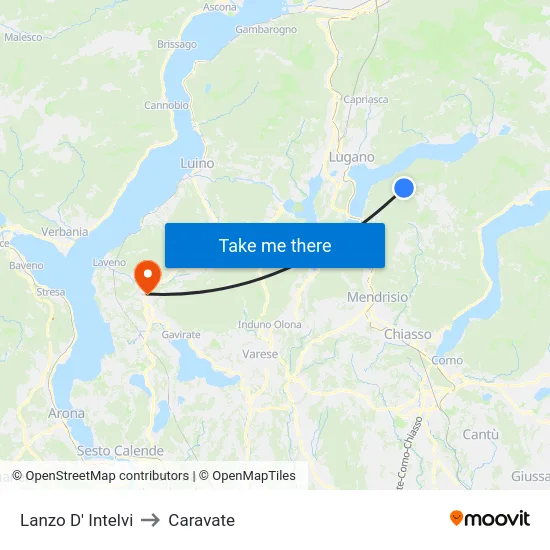 Lanzo d'Intelvi to Caravate map