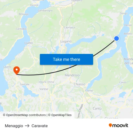 Menaggio to Caravate map