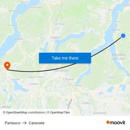 Parlasco to Caravate map