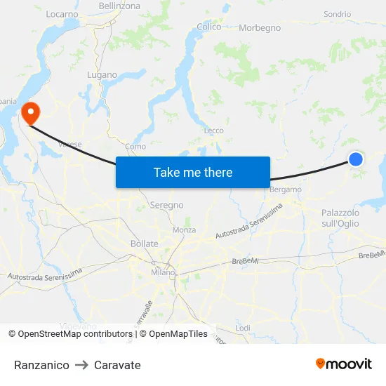 Ranzanico to Caravate map
