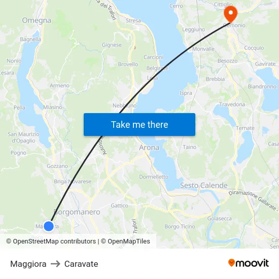 Maggiora to Caravate map