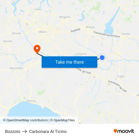 Bozzolo to Carbonara Al Ticino map