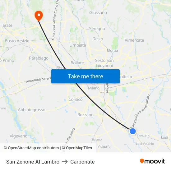 San Zenone Al Lambro to Carbonate map