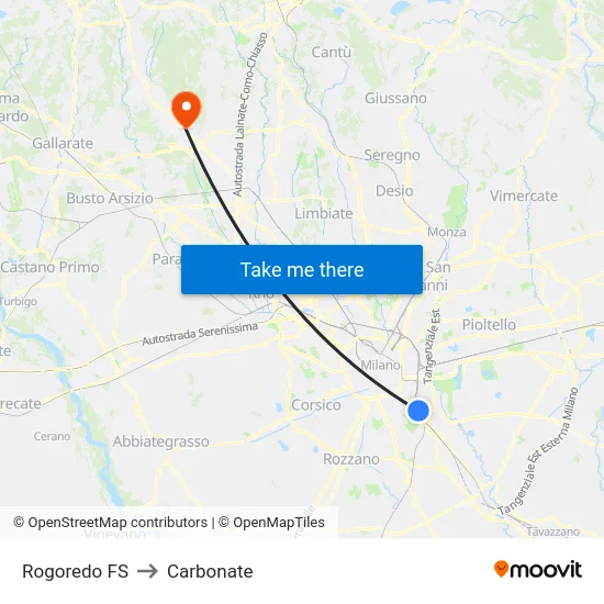 Rogoredo Station to Carbonate map