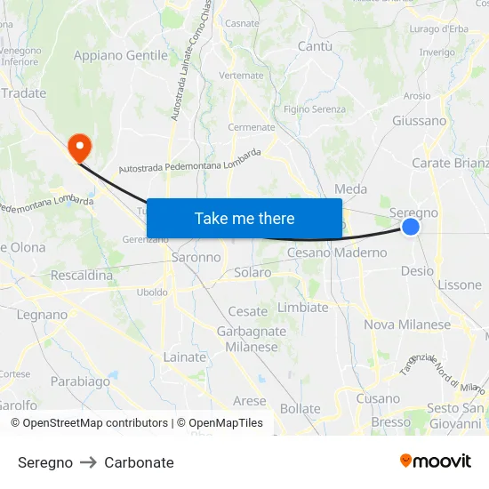 Seregno to Carbonate map