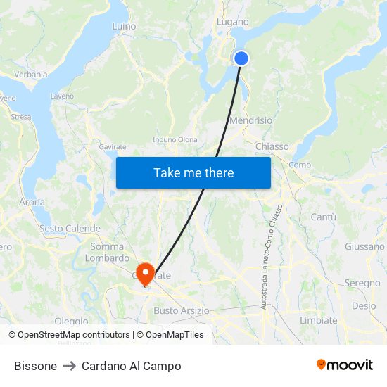 Bissone to Cardano Al Campo map