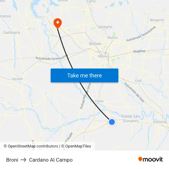 Broni to Cardano Al Campo map