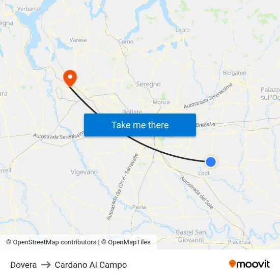 Dovera to Cardano al Campo map