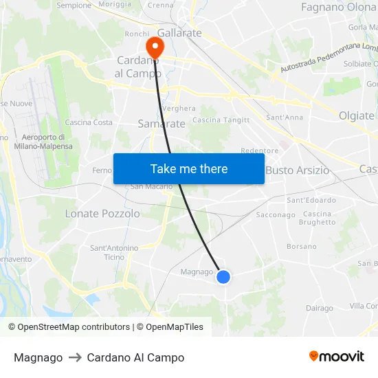 Magnago to Cardano al Campo map