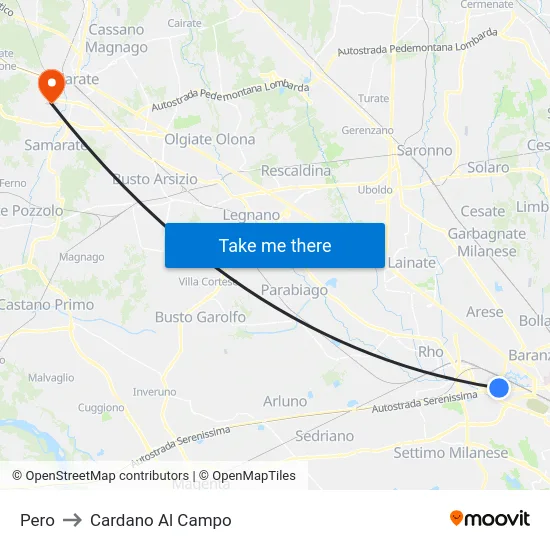 Pero to Cardano Al Campo map