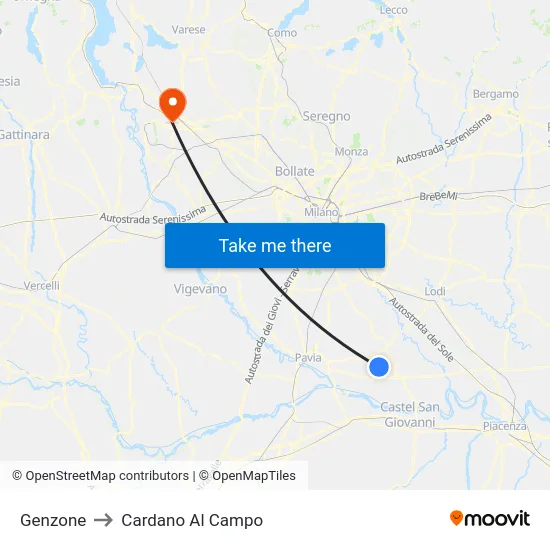 Genzone to Cardano Al Campo map