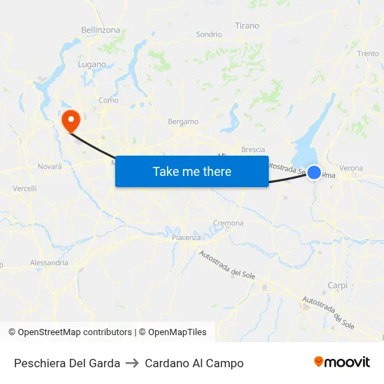 Peschiera Del Garda to Cardano Al Campo map