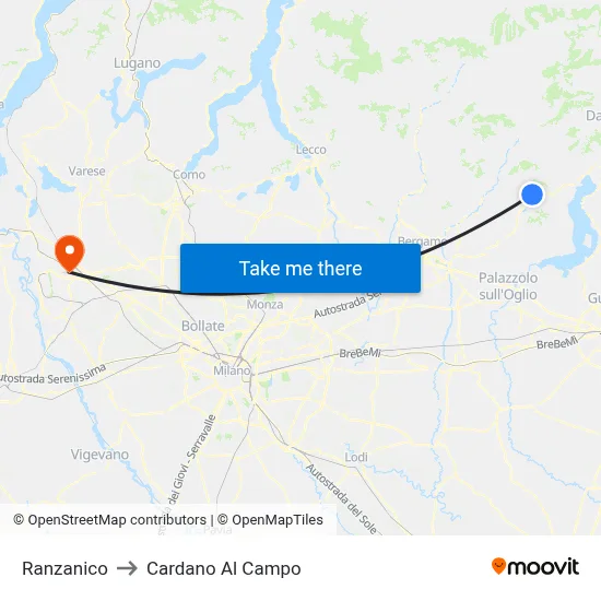 Ranzanico to Cardano Al Campo map