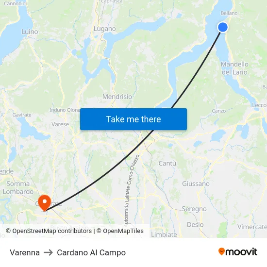 Varenna to Cardano al Campo map