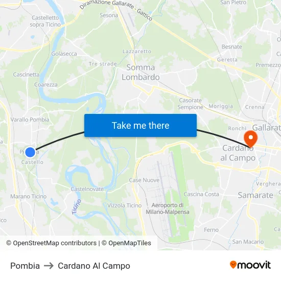 Pombia to Cardano Al Campo map