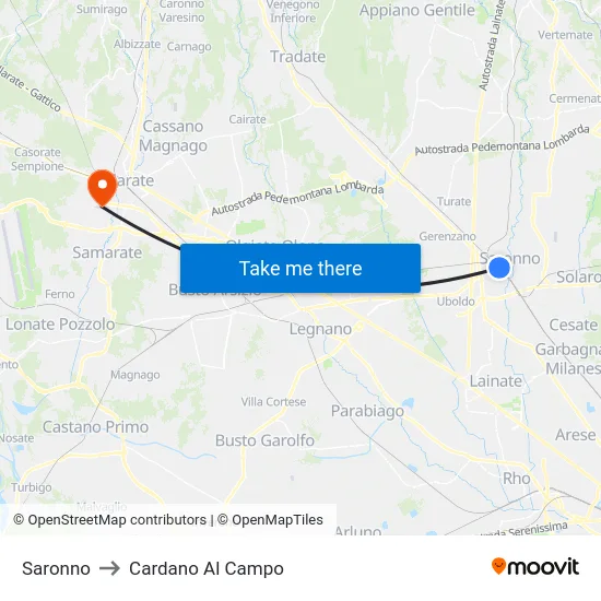 Saronno to Cardano Al Campo map
