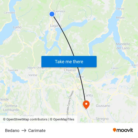 Bedano to Carimate map