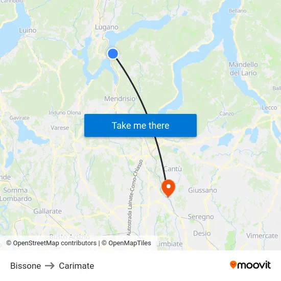 Bissone to Carimate map