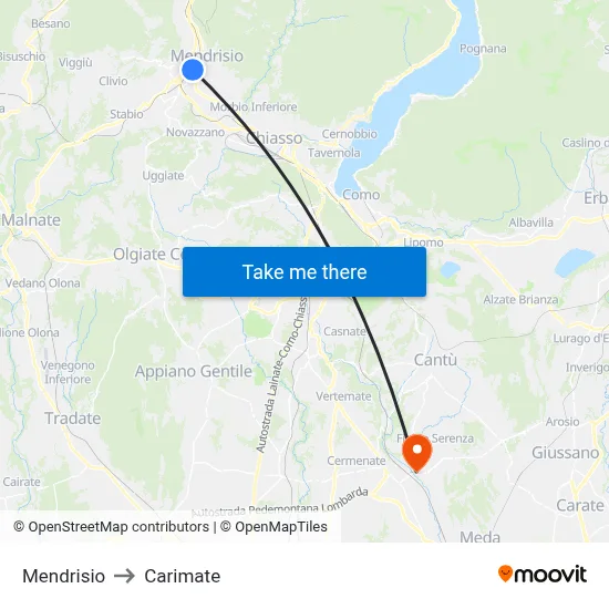 Mendrisio to Carimate map