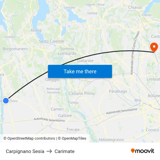 Carpignano Sesia to Carimate map