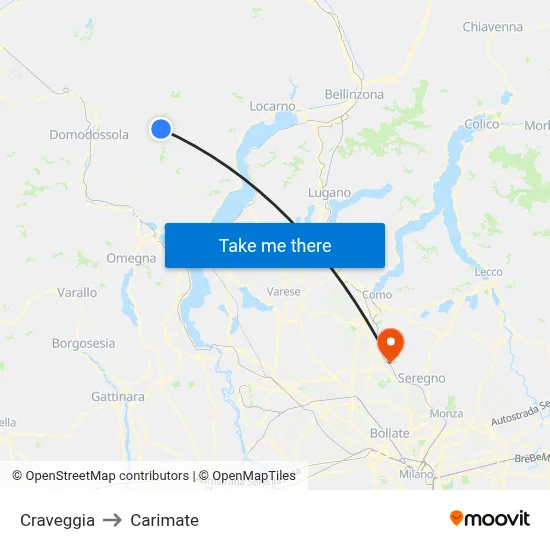 Craveggia to Carimate map