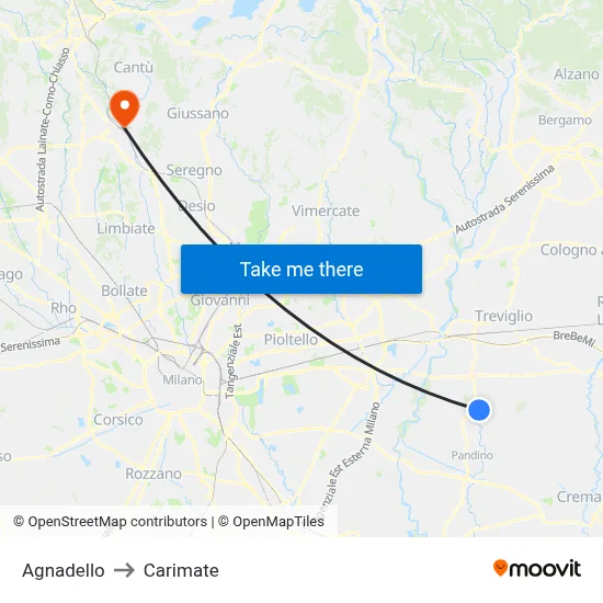 Agnadello to Carimate map