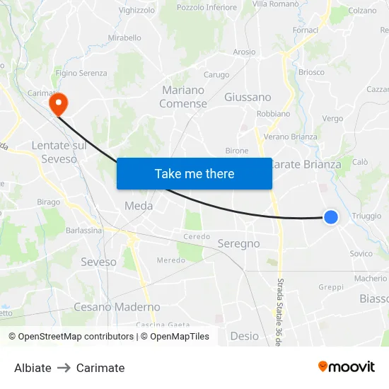 Albiate to Carimate map