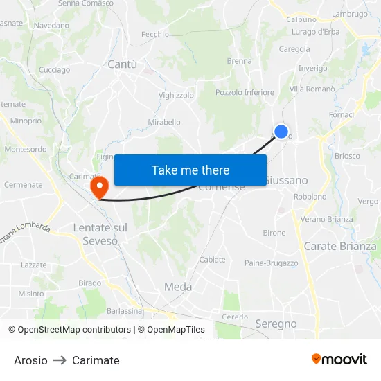 Arosio to Carimate map