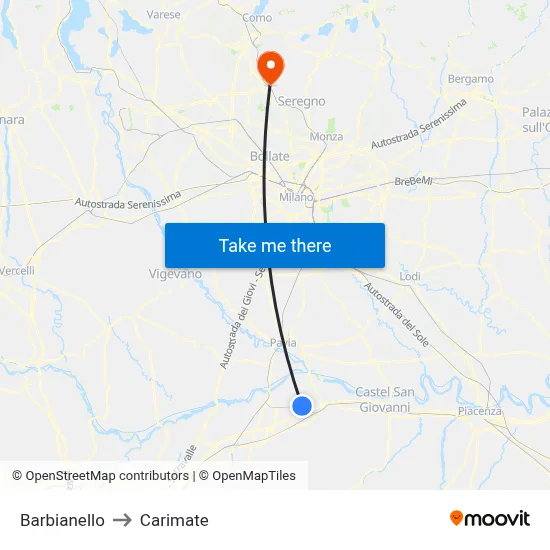 Barbianello to Carimate map