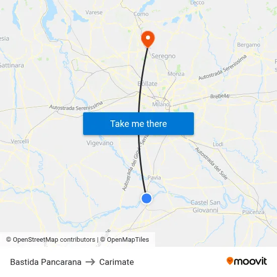 Bastida Pancarana to Carimate map
