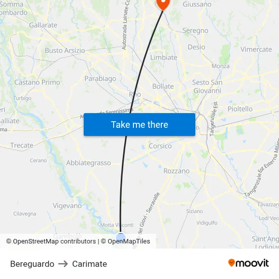 Bereguardo to Carimate map