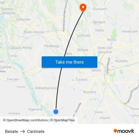 Besate to Carimate map