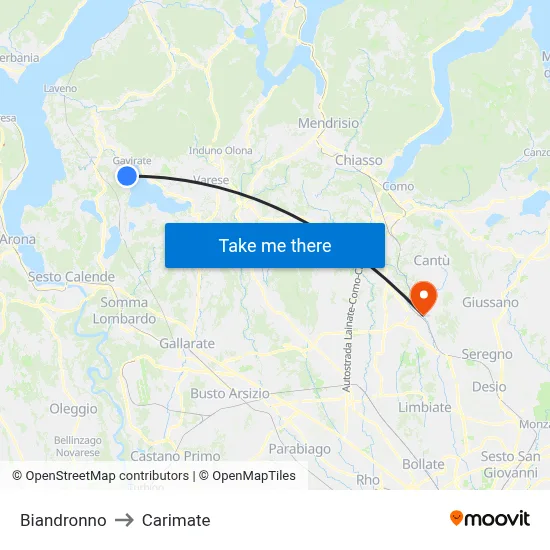 Biandronno to Carimate map
