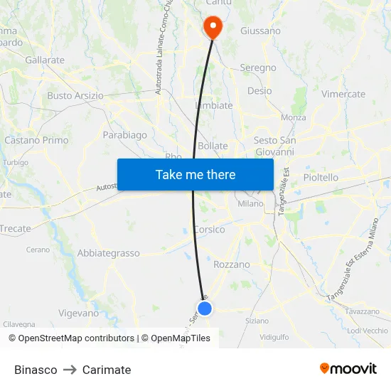 Binasco to Carimate map